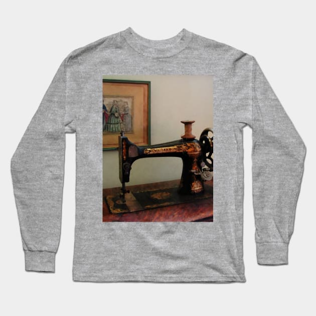 Sewing - Sewing Machine and Lithograph Long Sleeve T-Shirt by SusanSavad